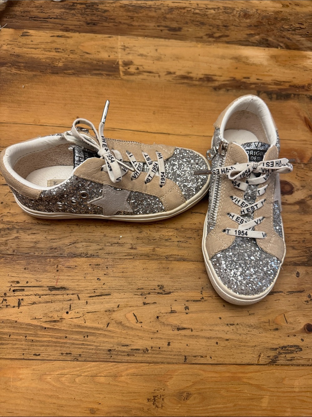 Vintage Havana Kids Glitter Sneakers in Silver and Tan